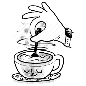 mug, drink, beverage, stir, hand, gesture